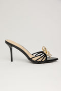 GOLDEN BLOOM – Sandalia Tacón Alto Negra con Detalle Dorado