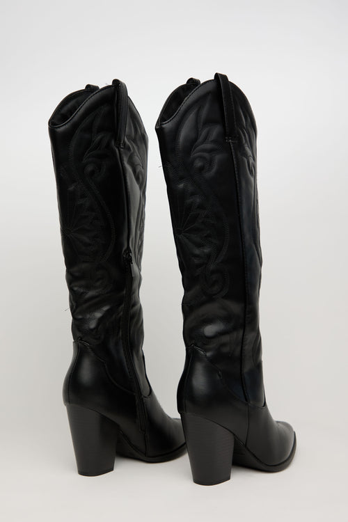 COWGIRL NOIR – Bota Western Negra Tacón Medio